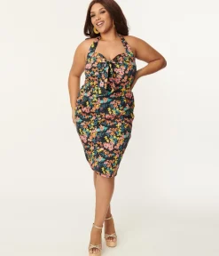Plus Size Black & Pink Floral Sally Wiggle Dress