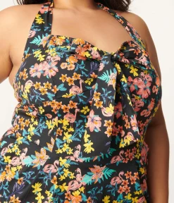Plus Size Black & Pink Floral Sally Wiggle Dress