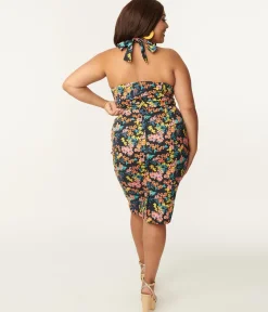 Plus Size Black & Pink Floral Sally Wiggle Dress