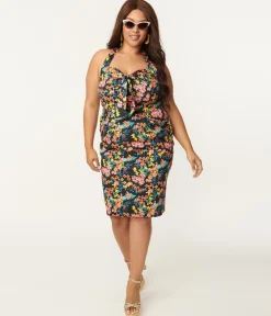 Plus Size Black & Pink Floral Sally Wiggle Dress