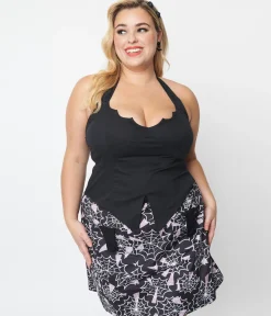 Plus Size Black Bat Halter Crop Top