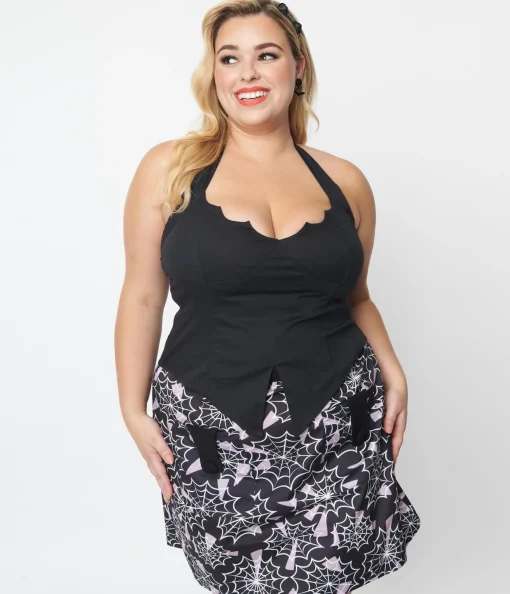 Plus Size Black Bat Halter Crop Top