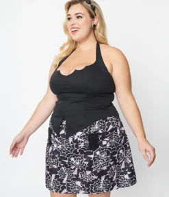 Plus Size Black Bat Halter Crop Top