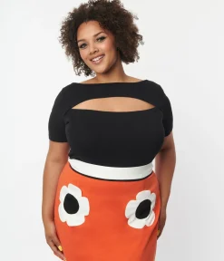 Plus Size Black Cut Out Knit Top