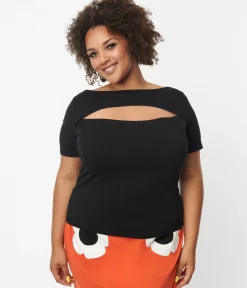 Plus Size Black Cut Out Knit Top