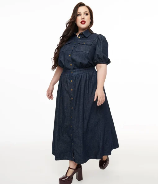 Plus Size Blue Denim Get The Look Midi Dress