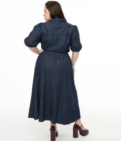 Plus Size Blue Denim Get The Look Midi Dress