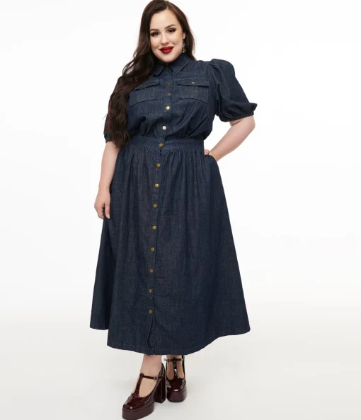 Plus Size Blue Denim Get The Look Midi Dress