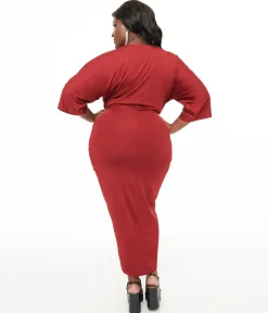 Plus Size Burgundy Ruched Wiggle Dress