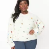 Plus Size Cream Bejeweled Pullover Sweater