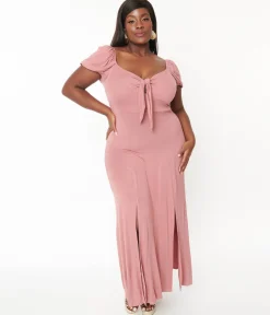 Plus Size Dusty Pink Off She Shoulder Maxi Dress