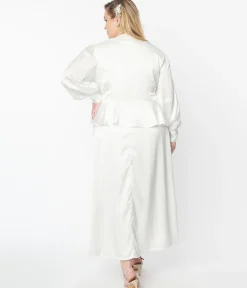 Plus Size Ivory Long Sleeve Blouse & Midi Skirt Bridal Set