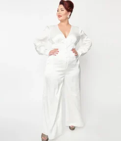 Plus Size Ivory Satin Marina Jumpsuit