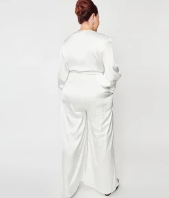 Plus Size Ivory Satin Marina Jumpsuit