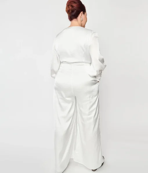 Plus Size Ivory Satin Marina Jumpsuit