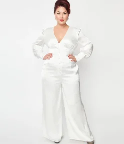 Plus Size Ivory Satin Marina Jumpsuit