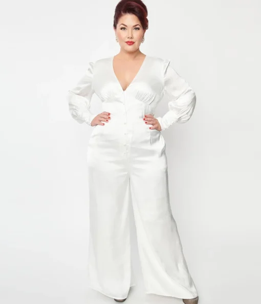Plus Size Ivory Satin Marina Jumpsuit