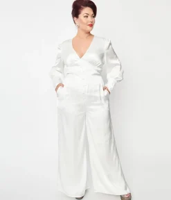 Plus Size Ivory Satin Marina Jumpsuit