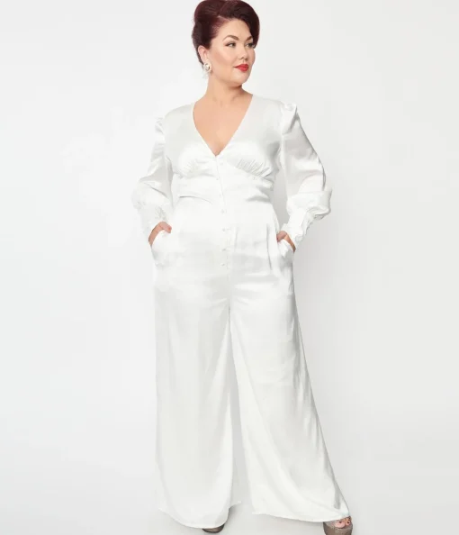 Plus Size Ivory Satin Marina Jumpsuit