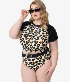 Plus Size Leopard Print Belted Swim Bottom