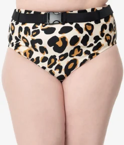 Plus Size Leopard Print Belted Swim Bottom