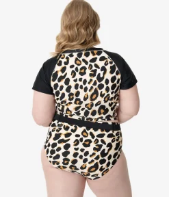 Plus Size Leopard Print Belted Swim Bottom