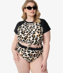 Plus Size Leopard Print Belted Swim Bottom
