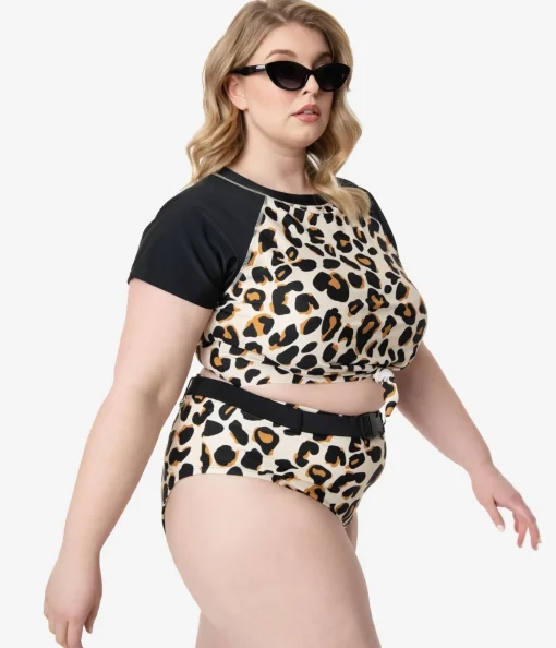 Plus Size Leopard Print Belted Swim Bottom