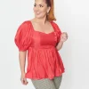 Plus Size Red Shimmer Babydoll Top