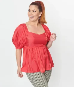 Plus Size Red Shimmer Babydoll Top