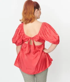 Plus Size Red Shimmer Babydoll Top