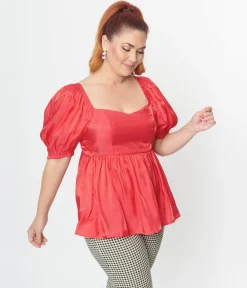 Plus Size Red Shimmer Babydoll Top