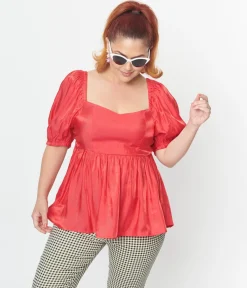 Plus Size Red Shimmer Babydoll Top