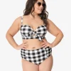 Plus Size Retro Style Black & White Gingham Swim Bottom