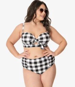 Plus Size Retro Style Black & White Gingham Swim Bottom