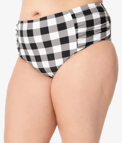 Plus Size Retro Style Black & White Gingham Swim Bottom