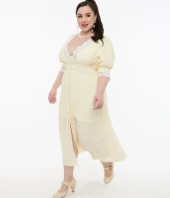 Plus Size 1930s Cream & White Lace Midi Dress