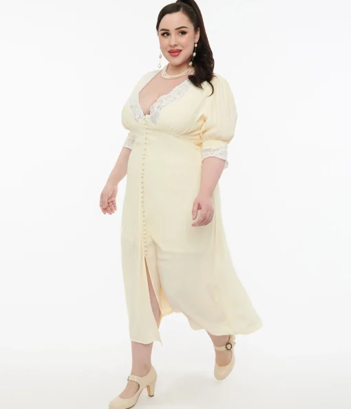 Plus Size 1930s Cream & White Lace Midi Dress