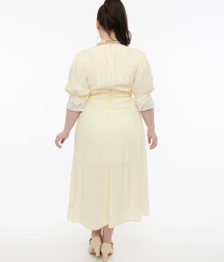 Plus Size 1930s Cream & White Lace Midi Dress