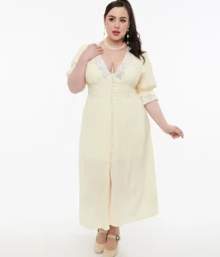 Plus Size 1930s Cream & White Lace Midi Dress