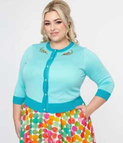 Plus Size 1950s Light Blue & Chameleon Cardigan