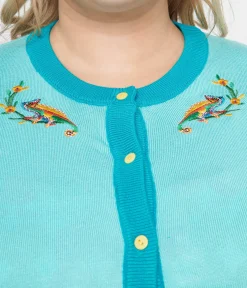 Plus Size 1950s Light Blue & Chameleon Cardigan