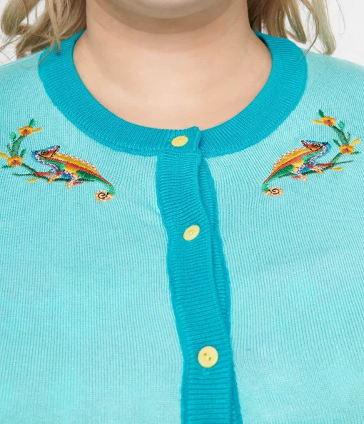 Plus Size 1950s Light Blue & Chameleon Cardigan