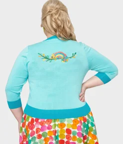 Plus Size 1950s Light Blue & Chameleon Cardigan