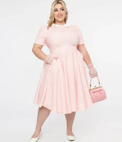 Plus Size 1950s Pink & White Striped Brielle Swing Dress