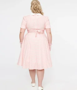 Plus Size 1950s Pink & White Striped Brielle Swing Dress