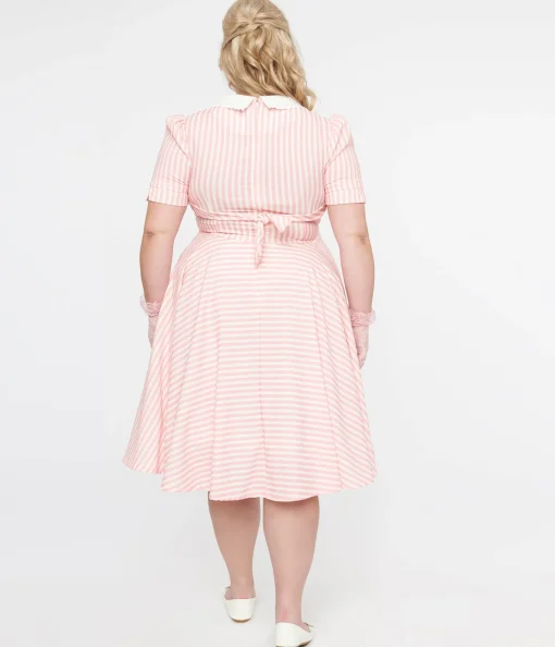 Plus Size 1950s Pink & White Striped Brielle Swing Dress
