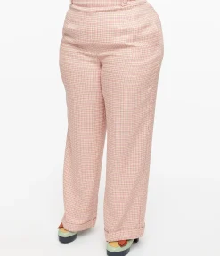 Plus Size 1940s Pink Check Ruby Trousers