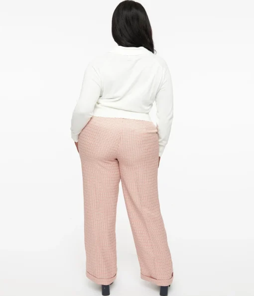 Plus Size 1940s Pink Check Ruby Trousers