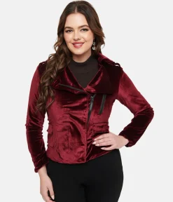 Pretty Attitude Clothing Burgundy Velvet You Could Be Mine Moto Jacket
